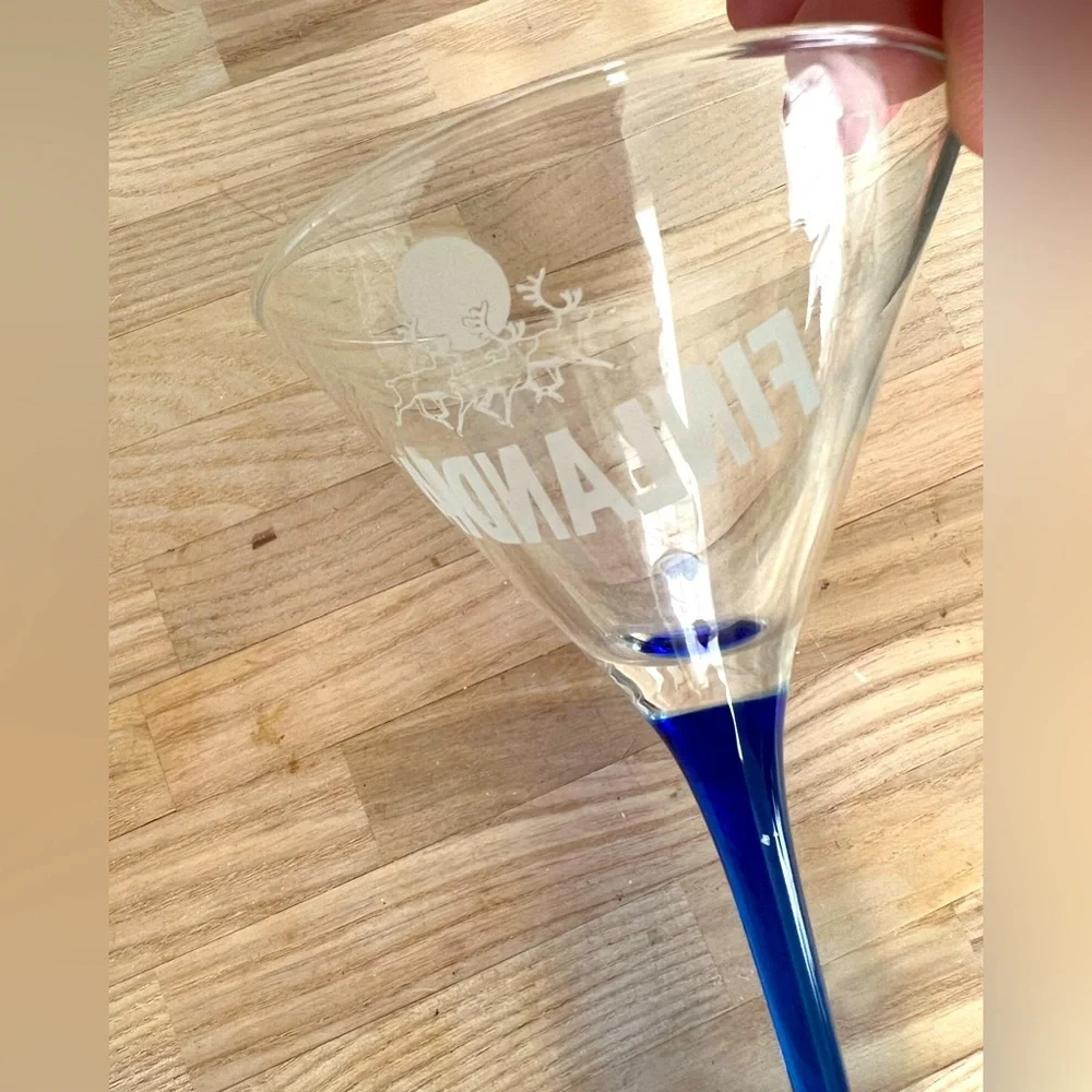 Finlandia Vodka Martini Glass Cobalt Blue Stem Gorgeous Vintage Excellent